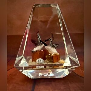 Vintage Solid Lucite Obelisks Diorama Canada Goose Paperweight Sculpture 1970's
